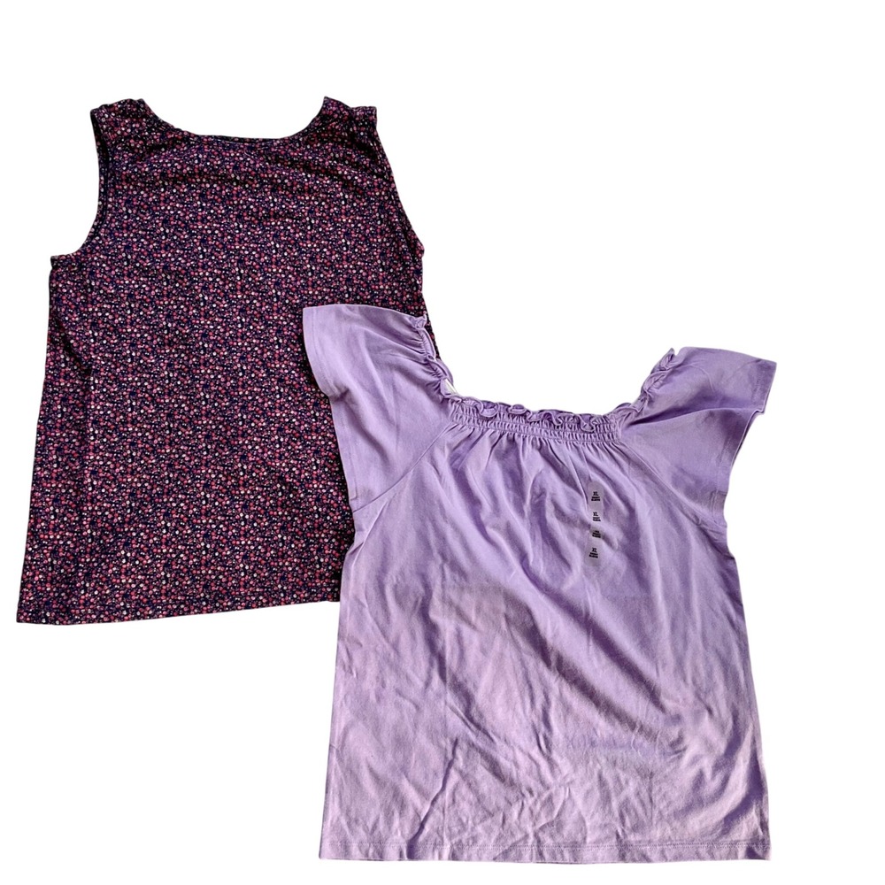 GapKids Floral Tank & New Children's Place Purple Flutter Sleeve‎ Top Bundle  XL